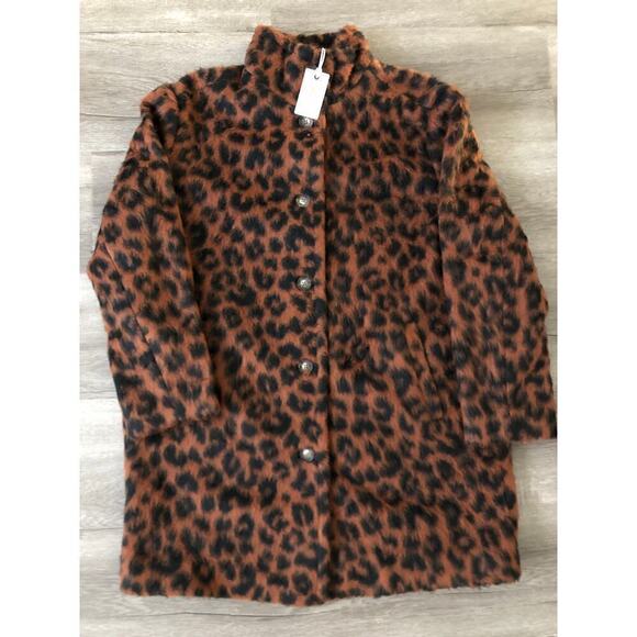 Marine Layer Stephanie Cocoon Coat Fuzzy Teddy Jacket Wool Blend Cheetah NWT XL - Picture 6 of 12